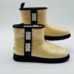 UGG WOMEN'S CLASSIC CLEAR MINI NATURAL BLACK BOOT FAUX FUR WOOL LINED SIZE 9